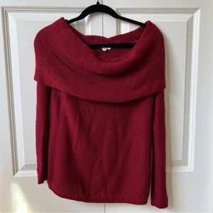 one hart maroon off the shoulder sweater